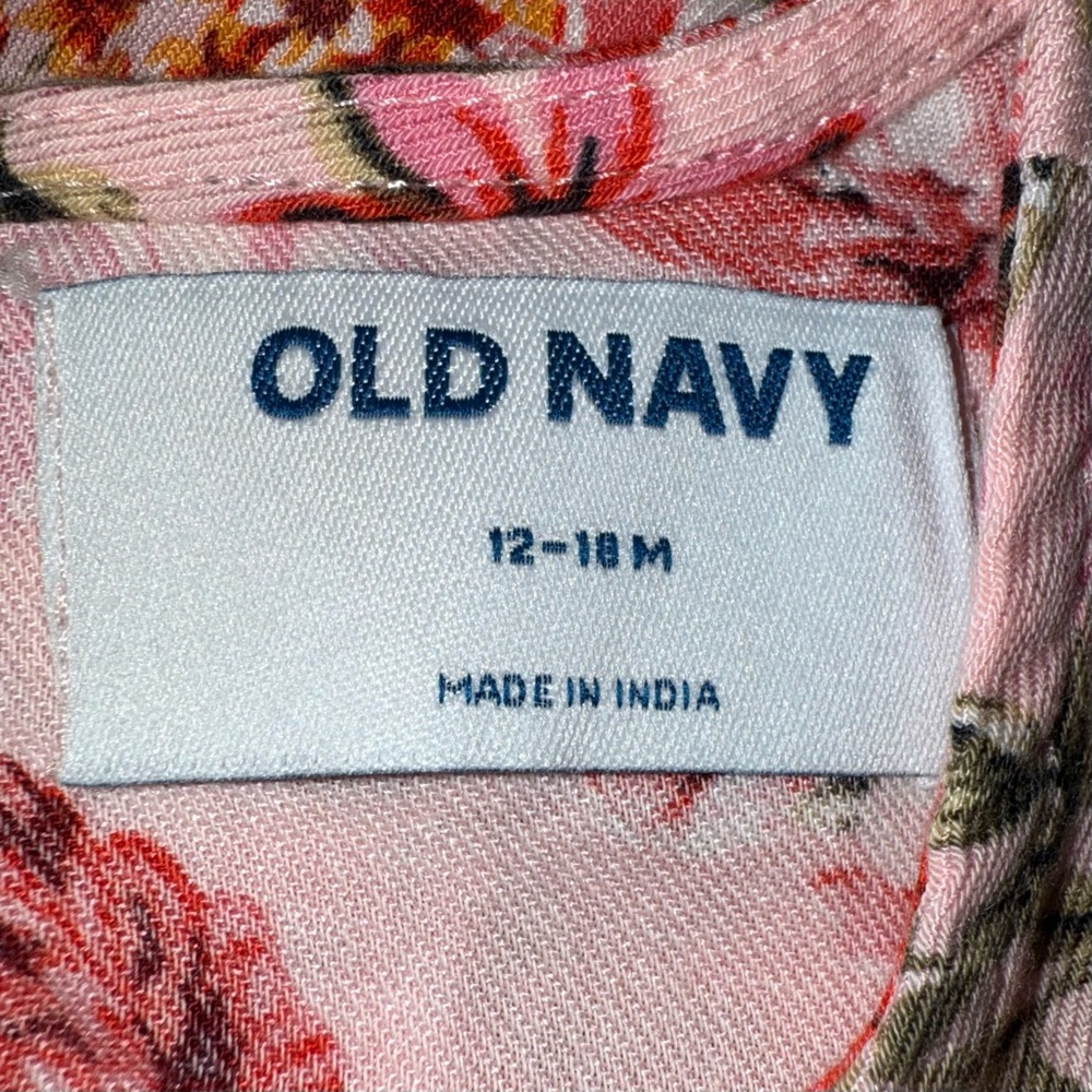 Old Navy Long Sleeve Pink with Red/White Flowers & touches of green Sz 12-18 mos - Picture 3 of 5